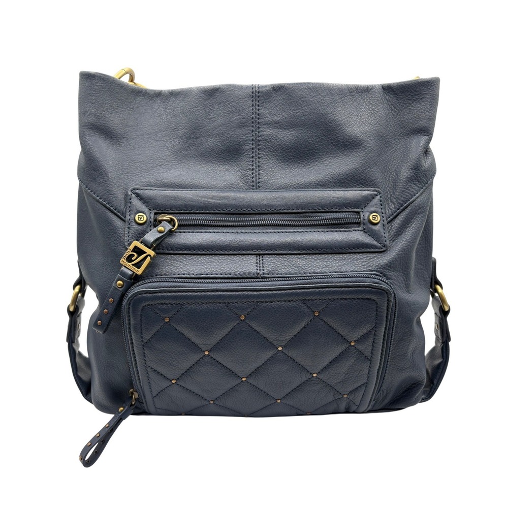 Stone Mountain Hobo Bag Womens Large Navy Blue Excellent Quilted Studded Leather
